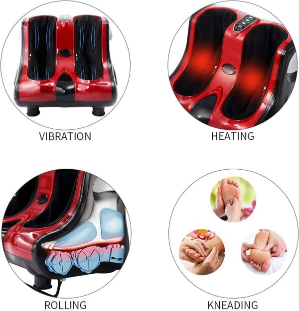 relax4life foot & calf massager with heat – deep kneading shiatsu massage, rolling & vibration for pain relief (red)