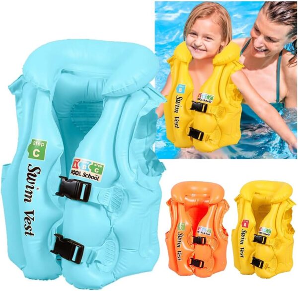 kids inflatable swim vest – safe swimming jacket for school children | pool & beach life jacket
