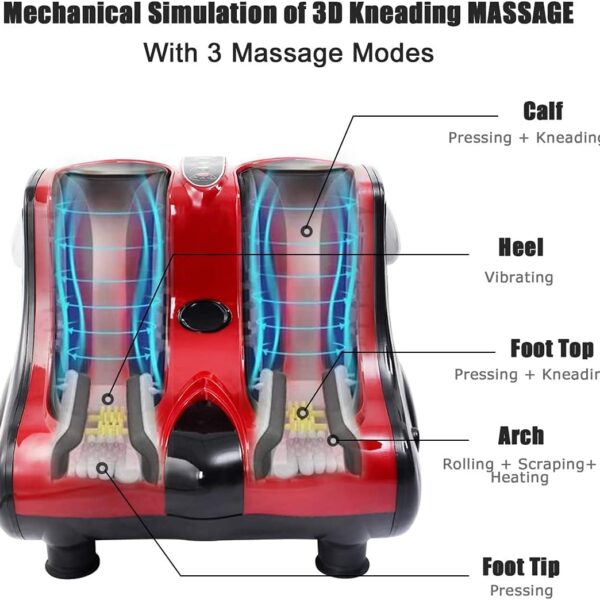 relax4life foot & calf massager with heat – deep kneading shiatsu massage, rolling & vibration for pain relief (red)