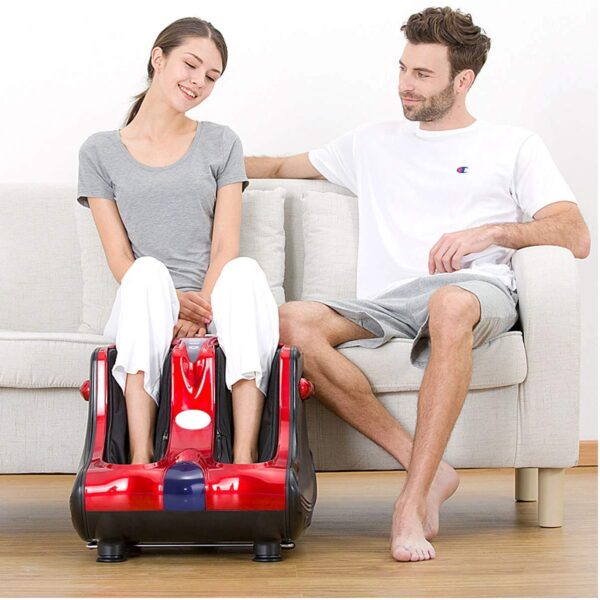 relax4life foot & calf massager with heat – deep kneading shiatsu massage, rolling & vibration for pain relief (red)