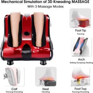 relax4life foot & calf massager with heat – deep kneading shiatsu massage, rolling & vibration for pain relief (red)