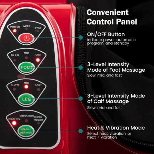 relax4life foot & calf massager with heat – deep kneading shiatsu massage, rolling & vibration for pain relief (red)