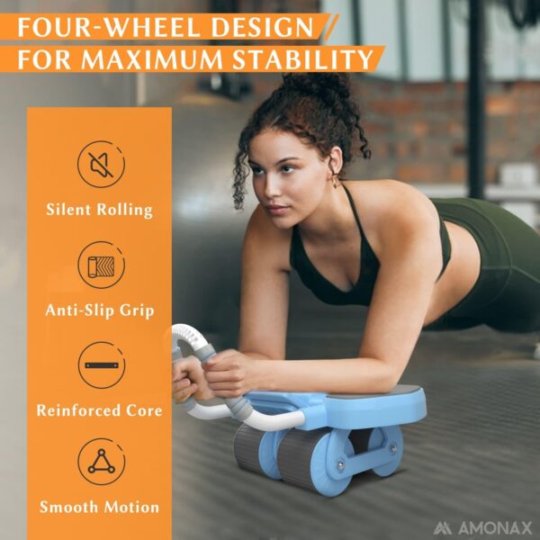 premium 4 wheel automatic rebound ab roller with elbow support & smart timer – advanced core strength trainer for home fitness