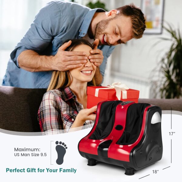 relax4life foot & calf massager with heat – deep kneading shiatsu massage, rolling & vibration for pain relief (red)