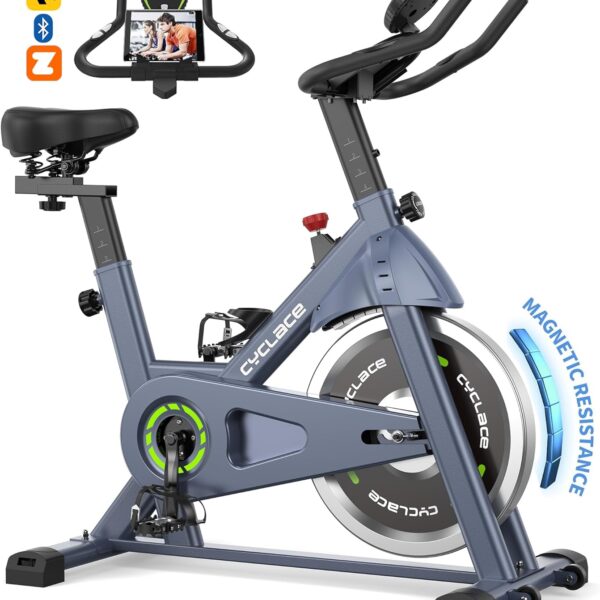 cyclace exercise bike – premium indoor stationary bike for home cardio workout, magnetic resistance, lcd display, ultra quiet operation, 300 lbs capacity