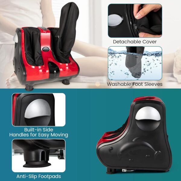 relax4life foot & calf massager with heat – deep kneading shiatsu massage, rolling & vibration for pain relief (red)