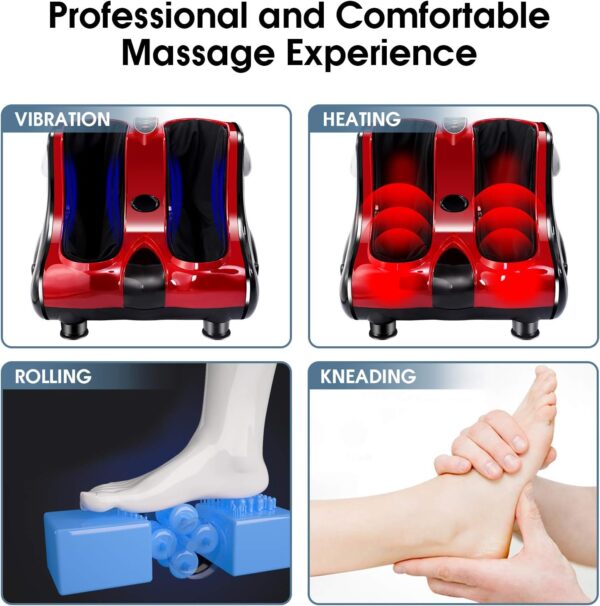 relax4life foot & calf massager with heat – deep kneading shiatsu massage, rolling & vibration for pain relief (red)