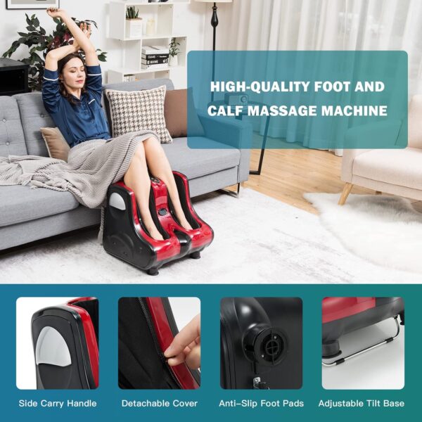 relax4life foot & calf massager with heat – deep kneading shiatsu massage, rolling & vibration for pain relief (red)