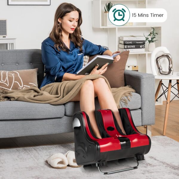 relax4life foot & calf massager with heat – deep kneading shiatsu massage, rolling & vibration for pain relief (red)
