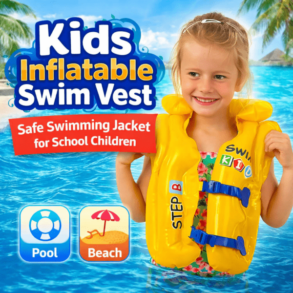 kids inflatable swim vest – safe swimming jacket for school children | pool & beach life jacket
