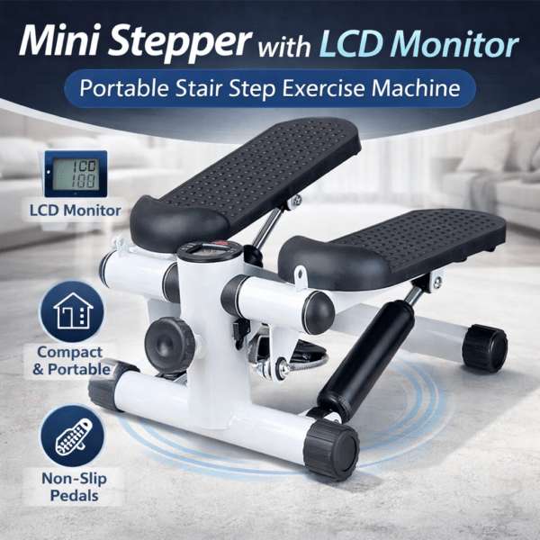 mini stepper with lcd monitor, portable stair step exercise machine for home workout, compact cardio fitness equipment with non slip pedals