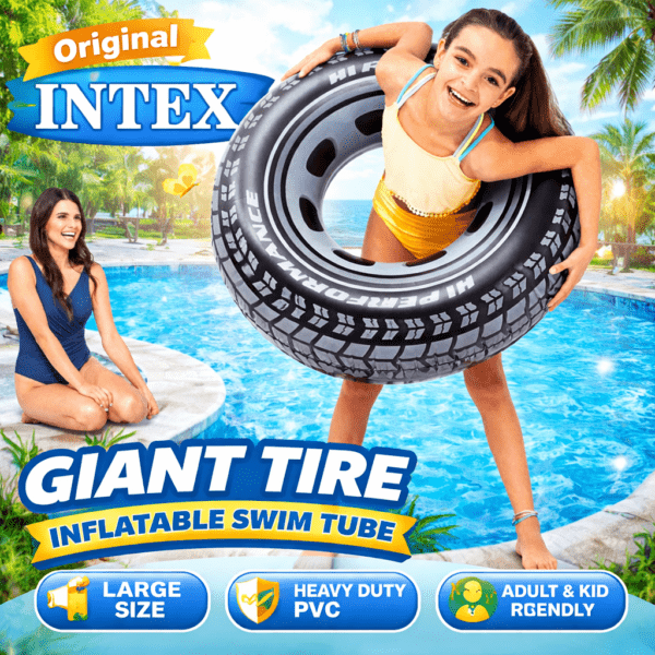 intex giant tire inflatable swim tube – large heavy duty pool float ring