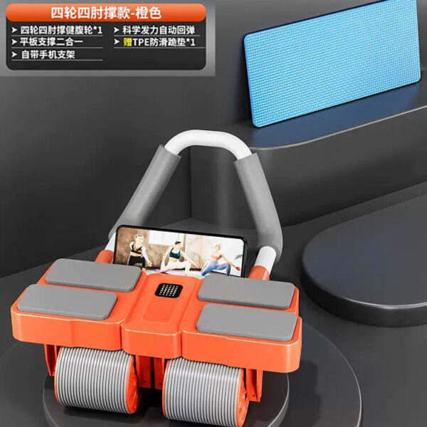 premium 4 wheel automatic rebound ab roller with elbow support & smart timer – advanced core trainer