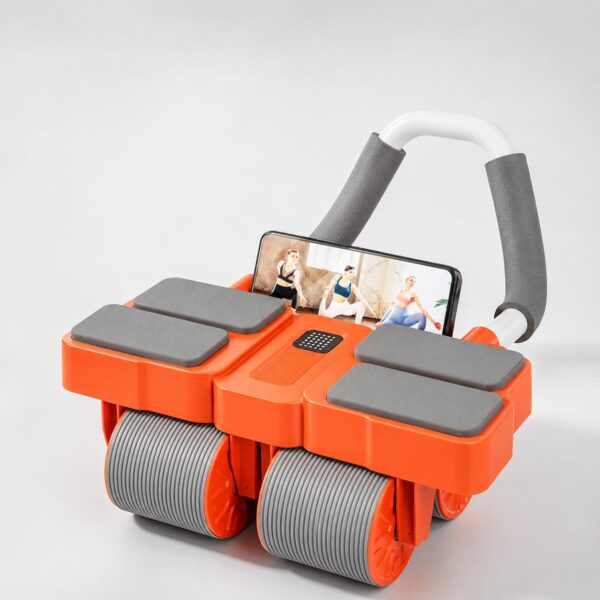 premium 4 wheel automatic rebound ab roller with elbow support & smart timer – advanced core trainer