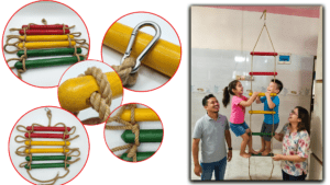 kids rope climbing ladder swing with wooden platforms – indoor & outdoor hanging climber toy for strength & fun