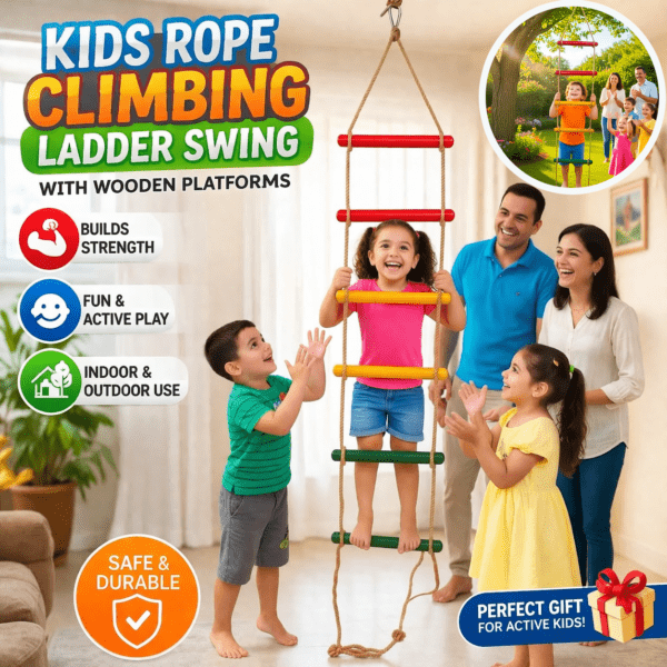 kids rope climbing ladder swing with wooden platforms – indoor & outdoor hanging climber toy for strength & fun