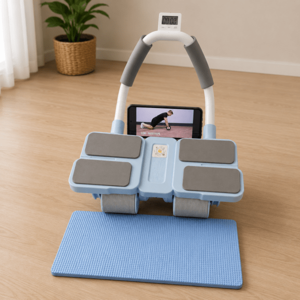 4 wheel automatic rebound ab roller with elbow support & smart timer – advanced core trainer
