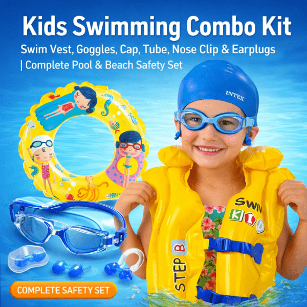 kids swimming combo kit – swim vest, goggles, cap, tube, nose clip & earplugs | complete pool & beach safety set