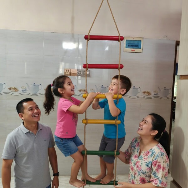 kids rope climbing ladder swing with wooden platforms – indoor & outdoor hanging climber toy for strength & fun