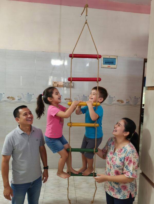 kids rope climbing ladder swing with wooden platforms – indoor & outdoor hanging climber toy for strength & fun