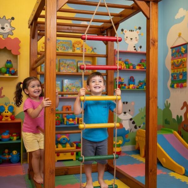 kids rope climbing ladder swing with wooden platforms – indoor & outdoor hanging climber toy for strength & fun