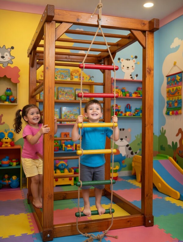 kids rope climbing ladder swing with wooden platforms – indoor & outdoor hanging climber toy for strength & fun