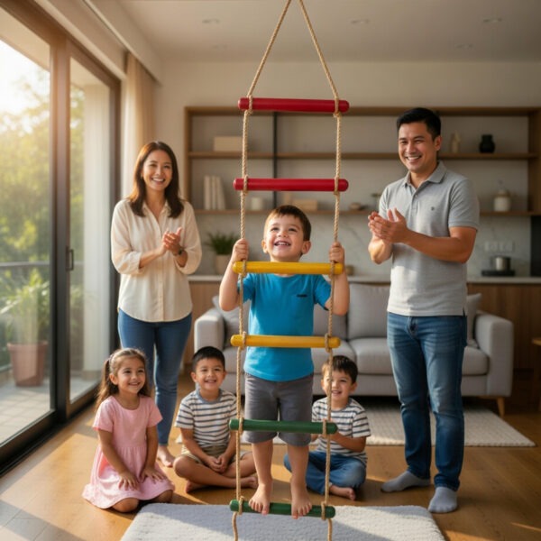 kids rope climbing ladder swing with wooden platforms – indoor & outdoor hanging climber toy for strength & fun