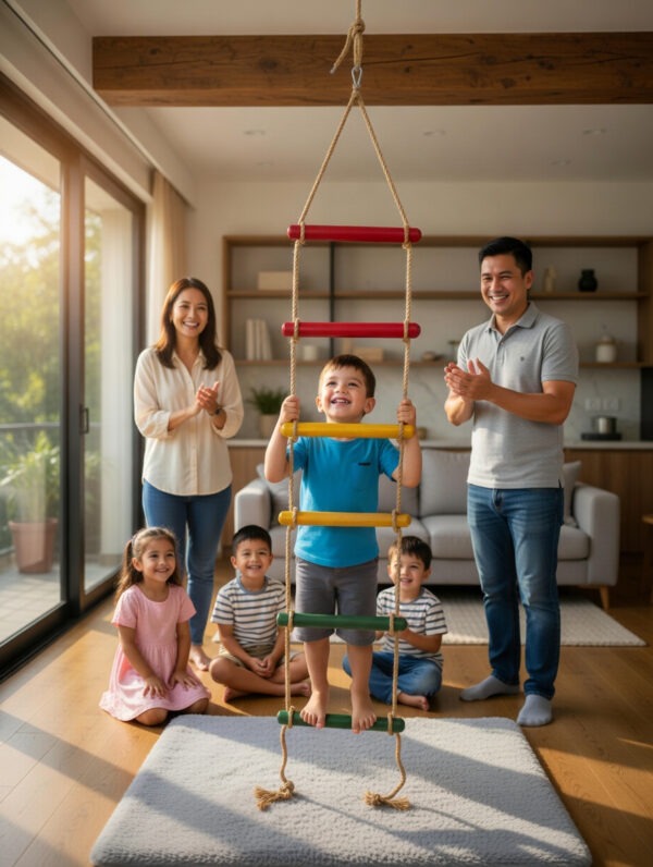 kids rope climbing ladder swing with wooden platforms – indoor & outdoor hanging climber toy for strength & fun