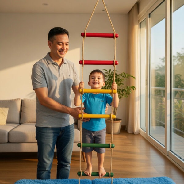 kids rope climbing ladder swing with wooden platforms – indoor & outdoor hanging climber toy for strength & fun