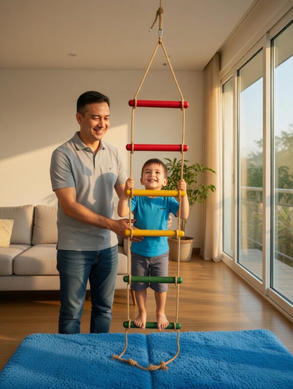 kids rope climbing ladder swing with wooden platforms – indoor & outdoor hanging climber toy for strength & fun