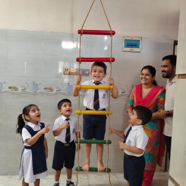 kids rope climbing ladder swing with wooden platforms – indoor & outdoor hanging climber toy for strength & fun