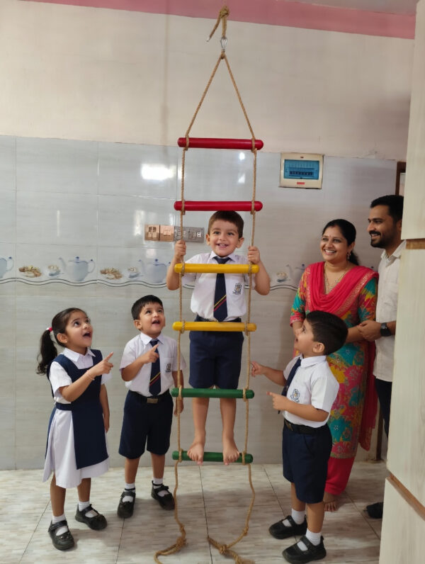 kids rope climbing ladder swing with wooden platforms – indoor & outdoor hanging climber toy for strength & fun