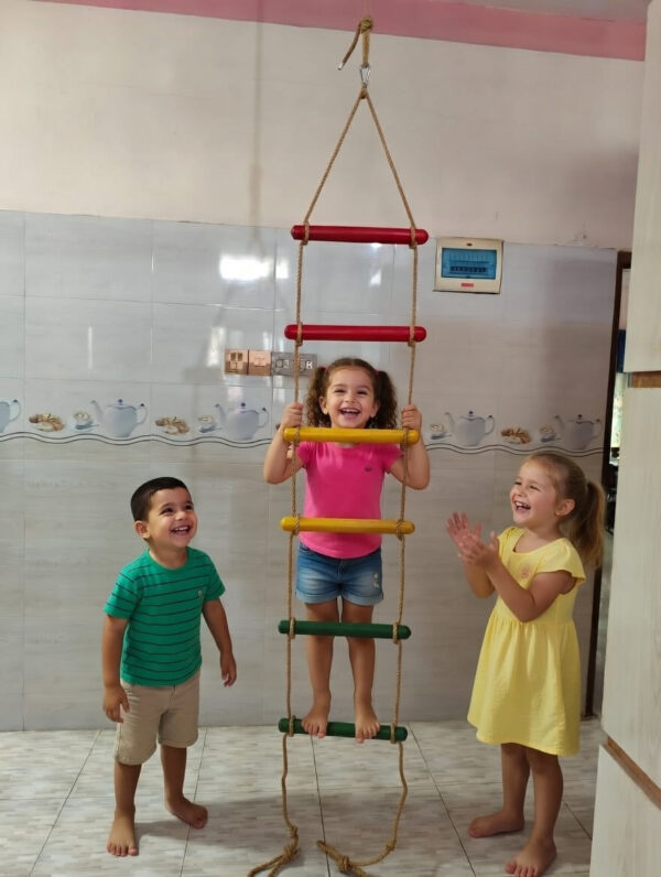 kids rope climbing ladder swing with wooden platforms – indoor & outdoor hanging climber toy for strength & fun