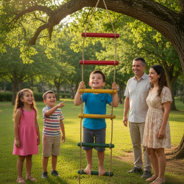 kids rope climbing ladder swing with wooden platforms – indoor & outdoor hanging climber toy for strength & fun