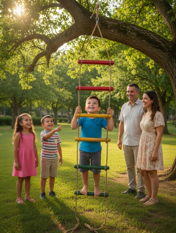 kids rope climbing ladder swing with wooden platforms – indoor & outdoor hanging climber toy for strength & fun