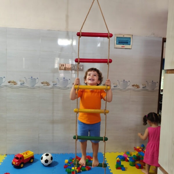 kids rope climbing ladder swing with wooden platforms – indoor & outdoor hanging climber toy for strength & fun