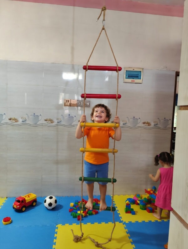 kids rope climbing ladder swing with wooden platforms – indoor & outdoor hanging climber toy for strength & fun