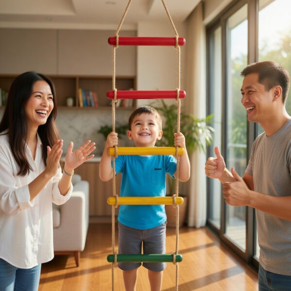 kids rope climbing ladder swing with wooden platforms – indoor & outdoor hanging climber toy for strength & fun