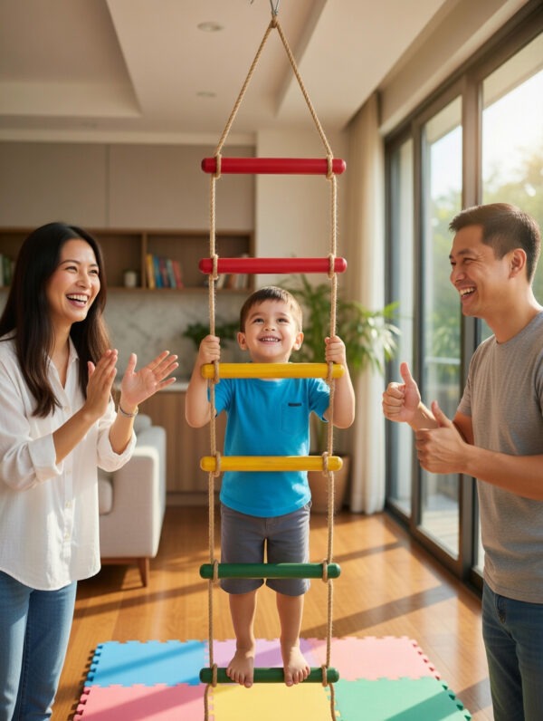 kids rope climbing ladder swing with wooden platforms – indoor & outdoor hanging climber toy for strength & fun