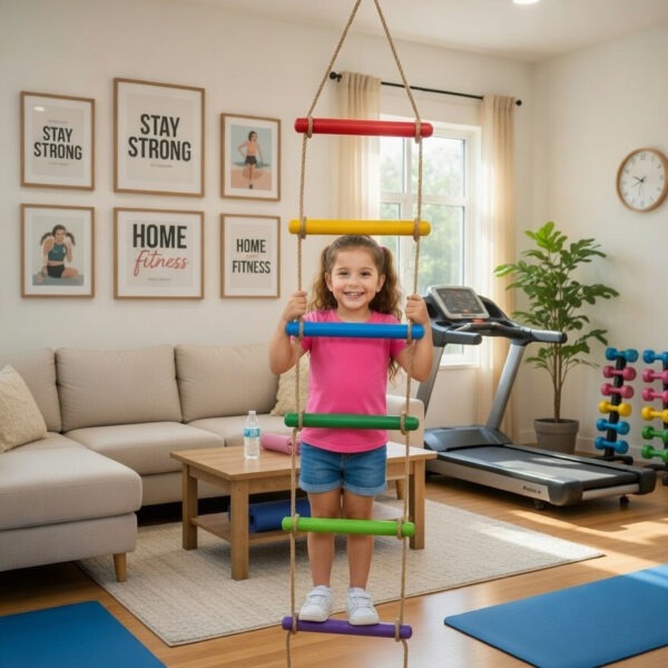 kids rope climbing ladder swing with wooden platforms – indoor & outdoor hanging climber toy for strength & fun