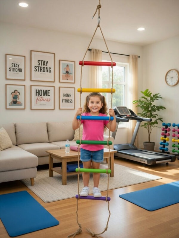 kids rope climbing ladder swing with wooden platforms – indoor & outdoor hanging climber toy for strength & fun
