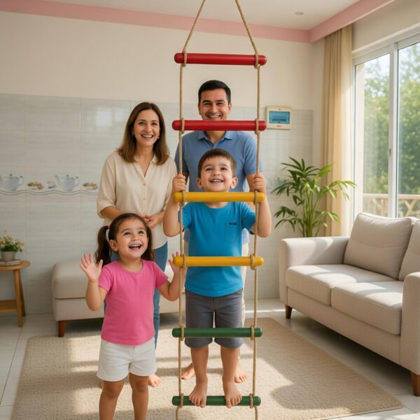 kids rope climbing ladder swing with wooden platforms – indoor & outdoor hanging climber toy for strength & fun