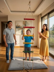 kids rope climbing ladder swing with wooden platforms – indoor & outdoor hanging climber toy for strength & fun