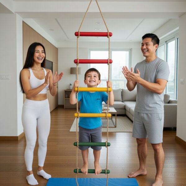 kids rope climbing ladder swing with wooden platforms – indoor & outdoor hanging climber toy for strength & fun