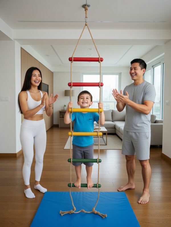 kids rope climbing ladder swing with wooden platforms – indoor & outdoor hanging climber toy for strength & fun