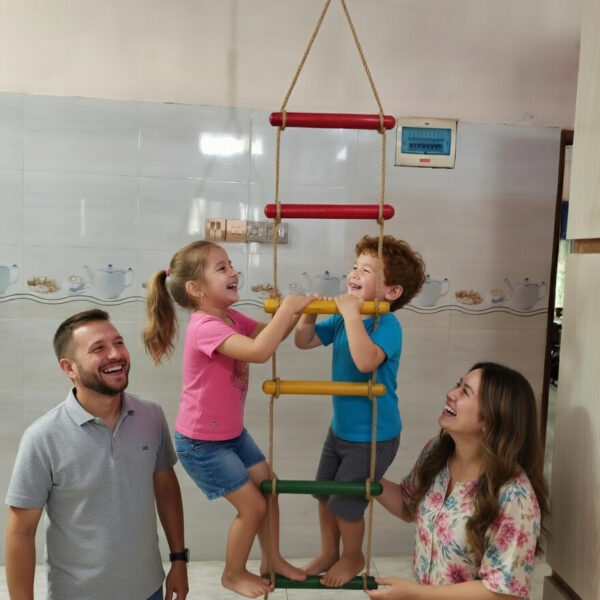 kids rope climbing ladder swing with wooden platforms – indoor & outdoor hanging climber toy for strength & fun
