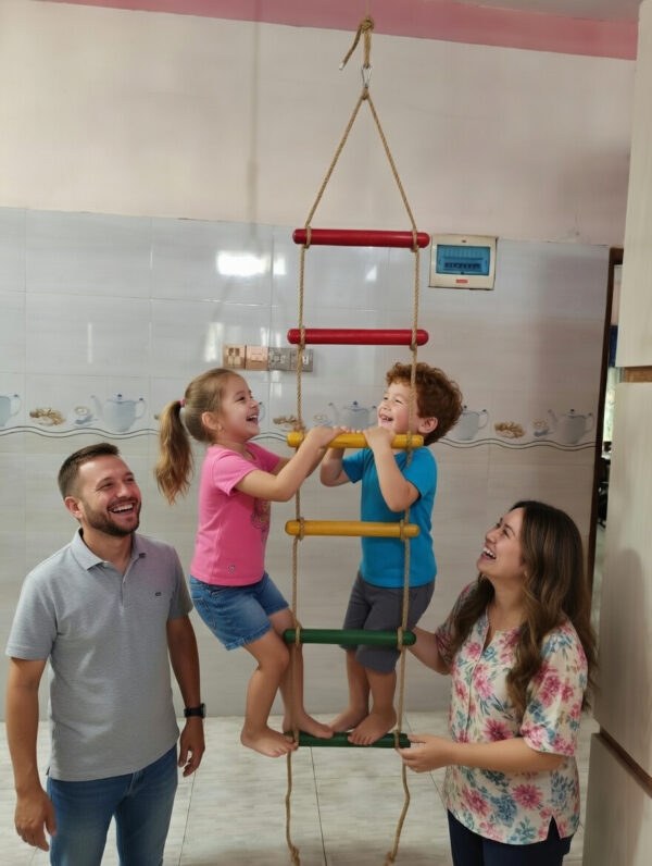 kids rope climbing ladder swing with wooden platforms – indoor & outdoor hanging climber toy for strength & fun