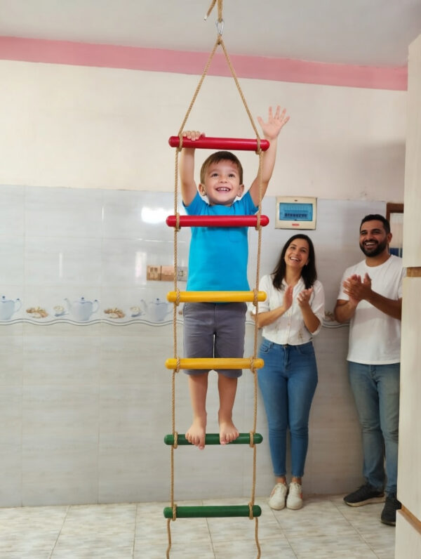 kids rope climbing ladder swing with wooden platforms – indoor & outdoor hanging climber toy for strength & fun