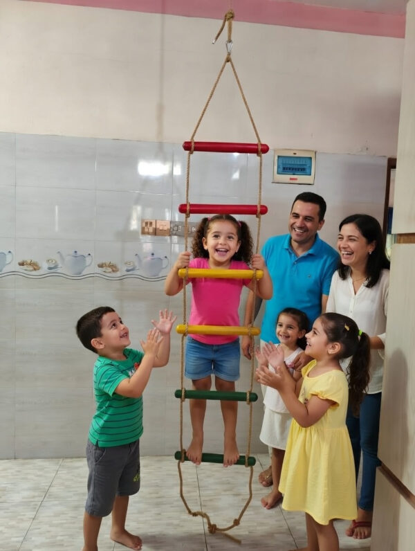 kids rope climbing ladder swing with wooden platforms – indoor & outdoor hanging climber toy for strength & fun