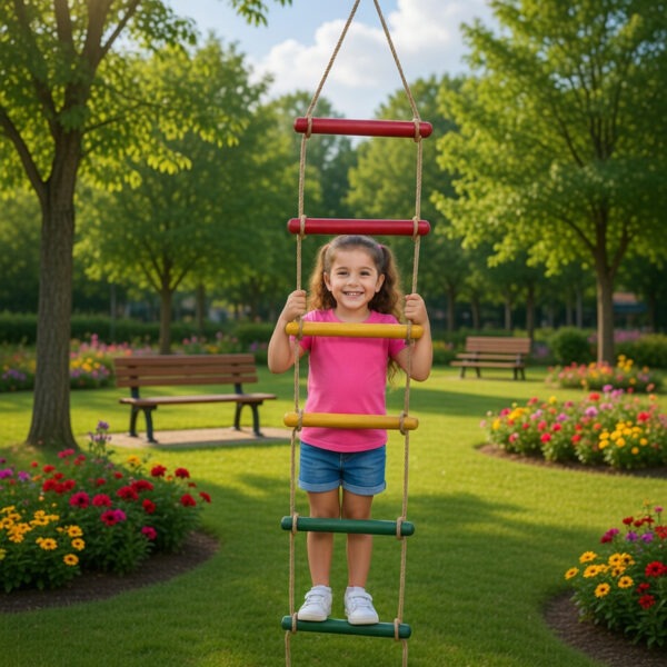 kids rope climbing ladder swing with wooden platforms – indoor & outdoor hanging climber toy for strength & fun